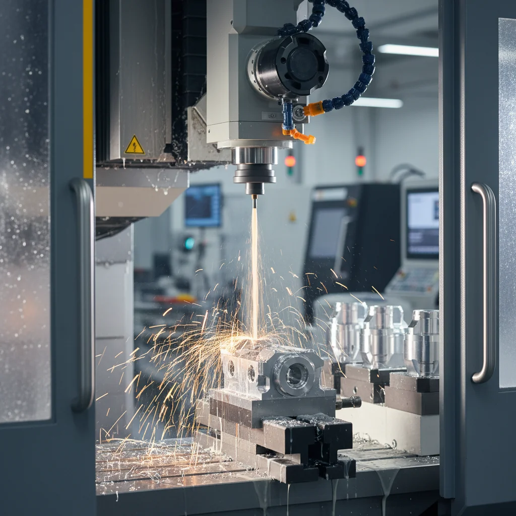 5-axis CNC machining center performing automated manufacturing transition from manual to precision automated production