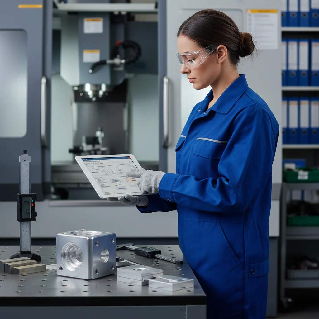 Quality engineer auditing version-controlled documents as part of documenting manufacturing processes