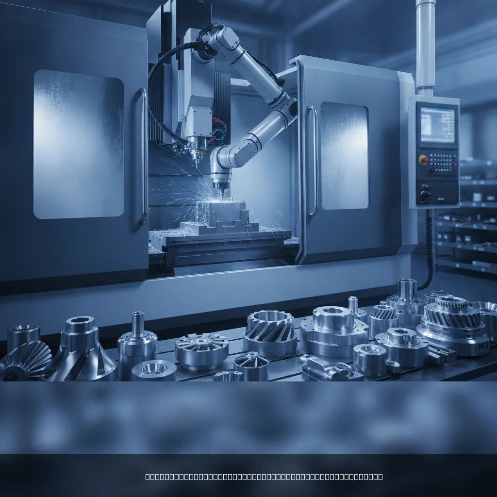 Advanced CNC technologies 5-axis machining center producing precision metal components