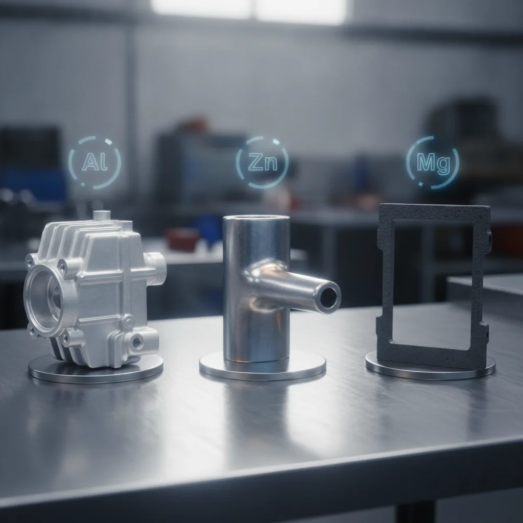 comparison of aluminum zinc and magnesium high pressure die casting parts showing different alloy options