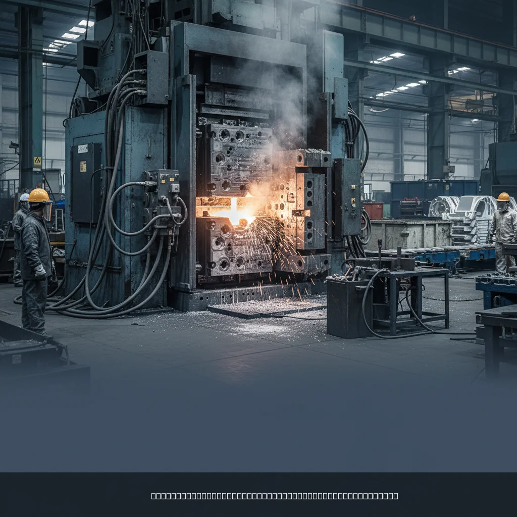 high pressure die casting parts being produced in a modern aluminum die casting machine