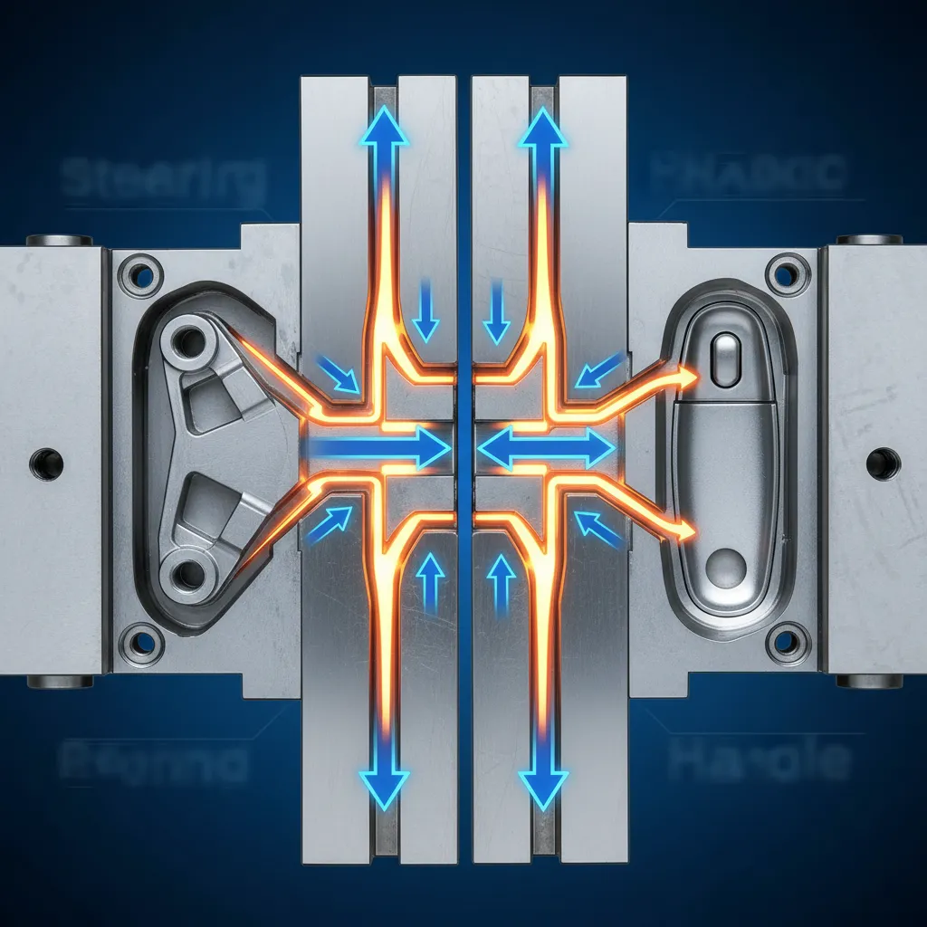 zinc die casting process diagram showing mold cross-section for automotive zinc die casting parts production