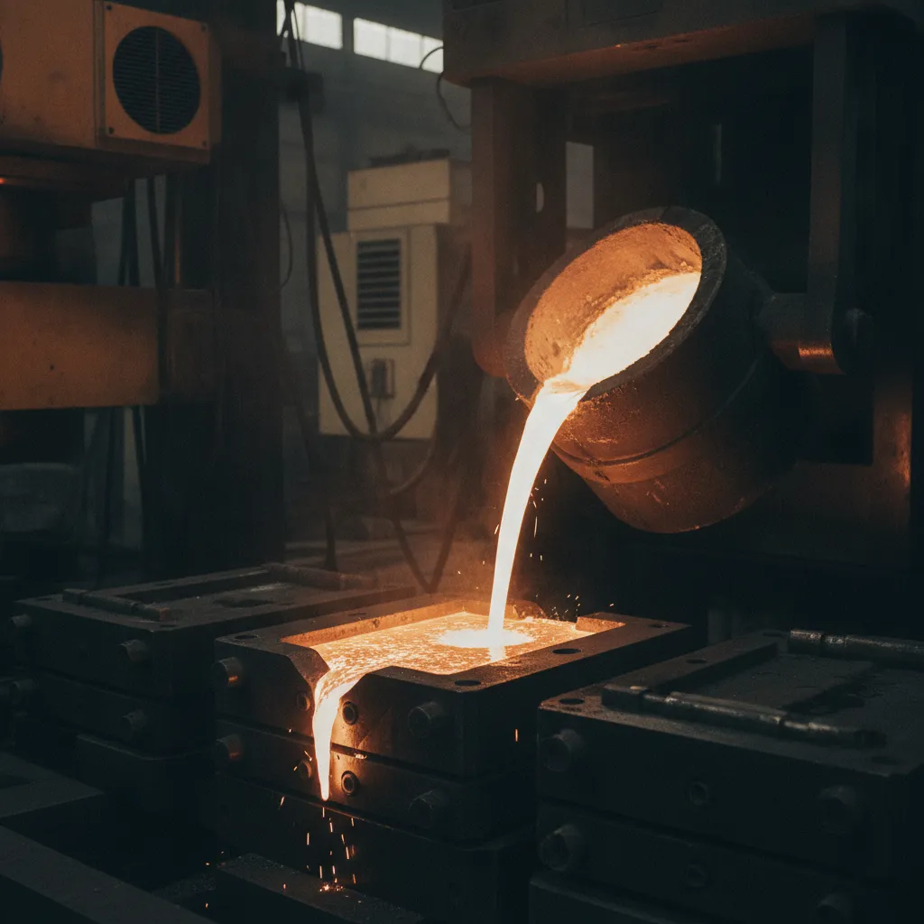 molten aluminum poured into precision casting mold for precision casting parts production