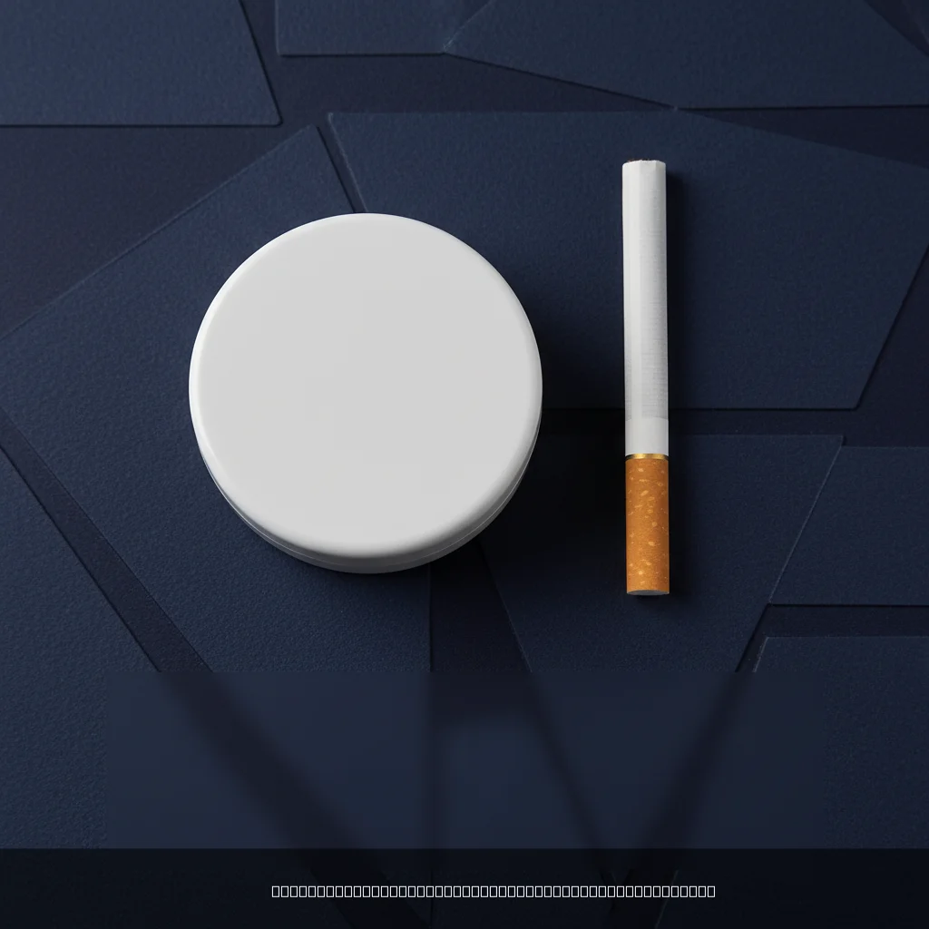 Vergelijking nicotinezakjes vs roken: ronde blikje met pouches naast een sigaret op donkere achtergrond