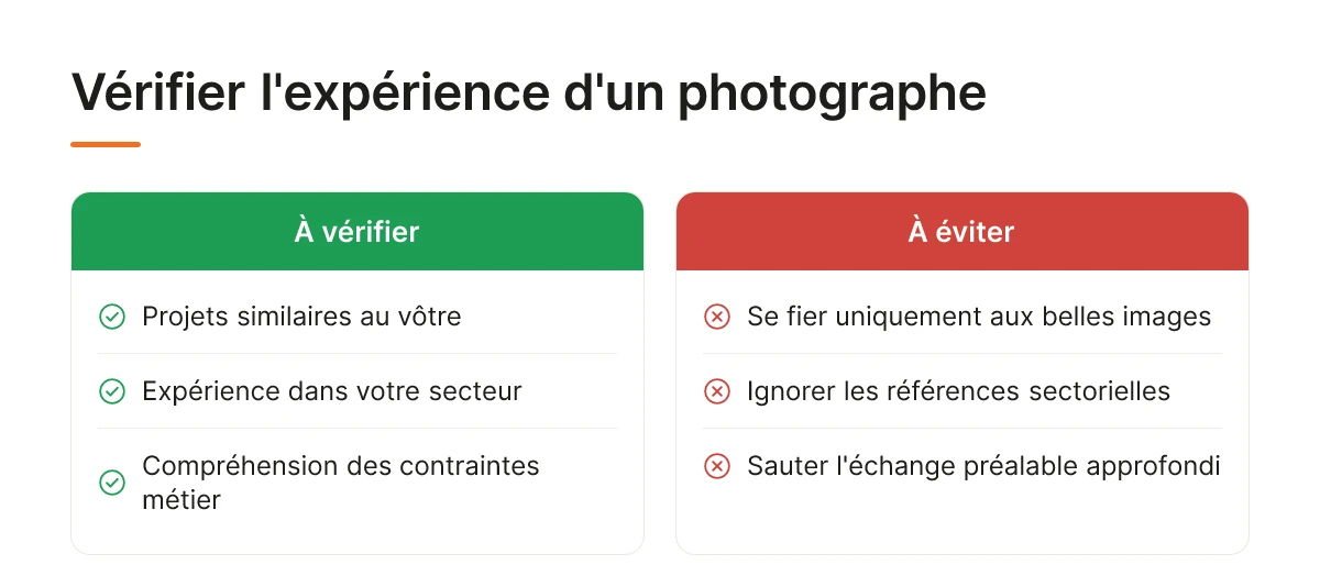 Vérifier l'expérience d'un photographe