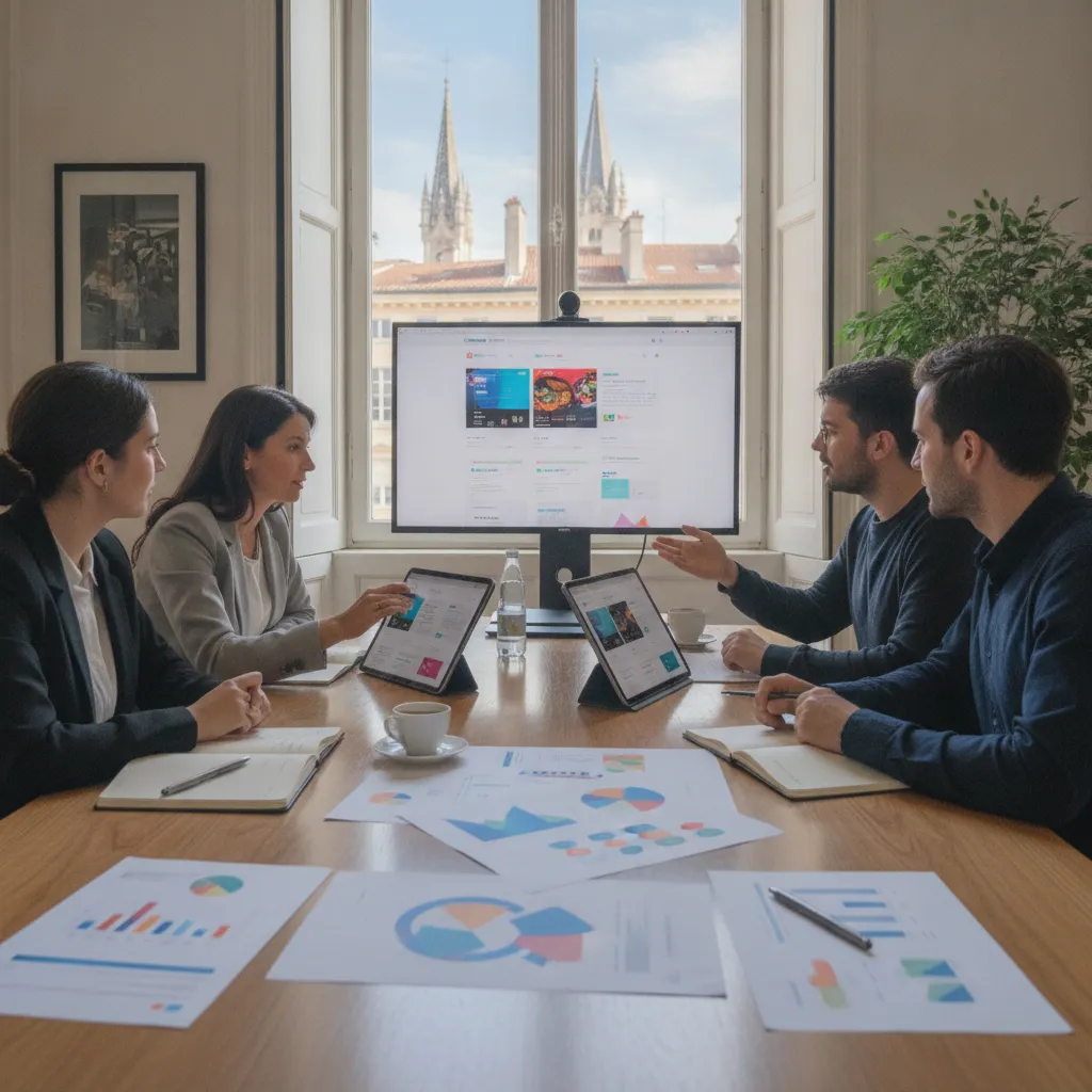 réunion stratégique agence web Lyon avec client et équipe digitale