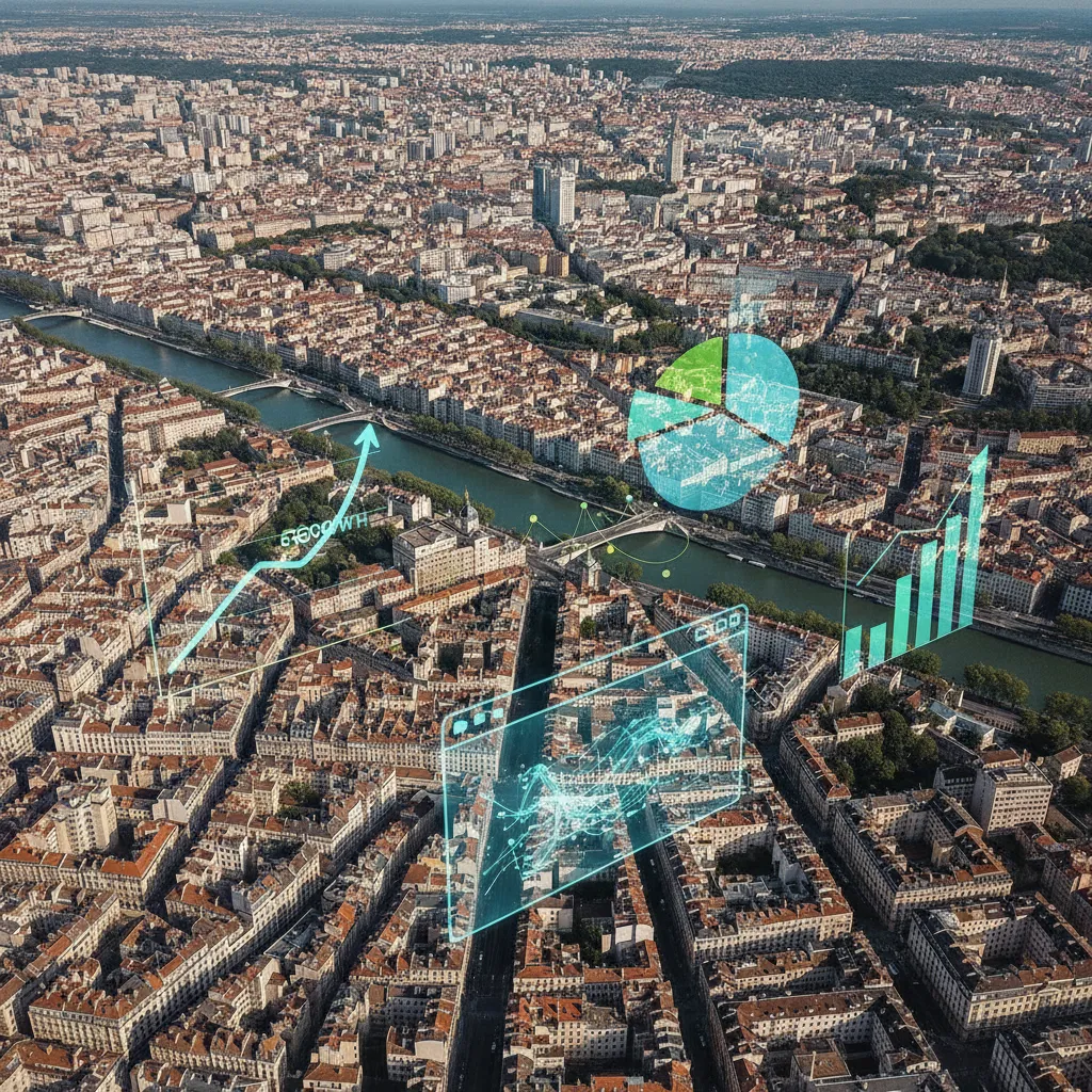 agence web Lyon vue aérienne avec indicateurs de marketing digital
