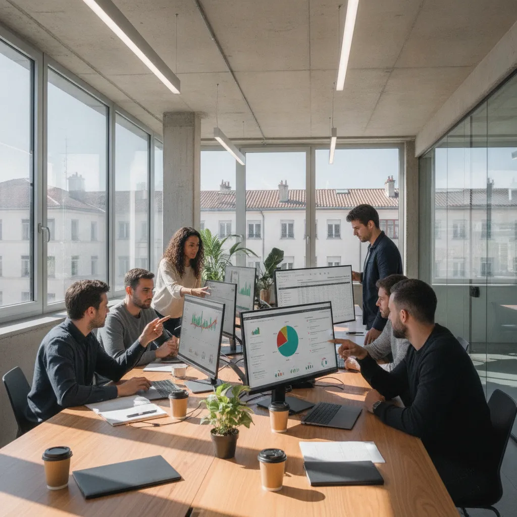 équipe agence web Lyon analysant les performances SEO sur des écrans
