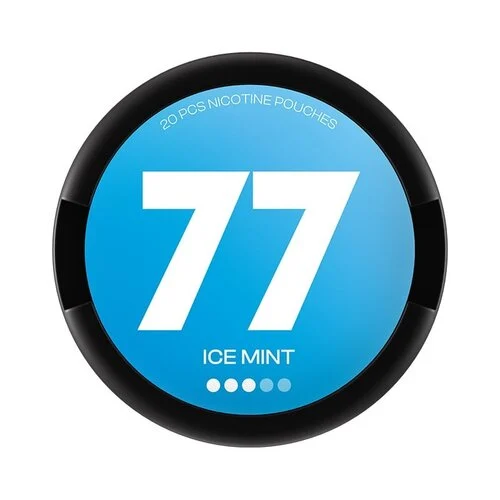 77 Ice Mint nicotine pouches showing strength labeling for pouch strength guide