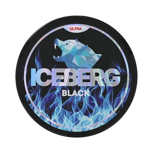 Iceberg Black nicotine pouches showing premium pouch can design